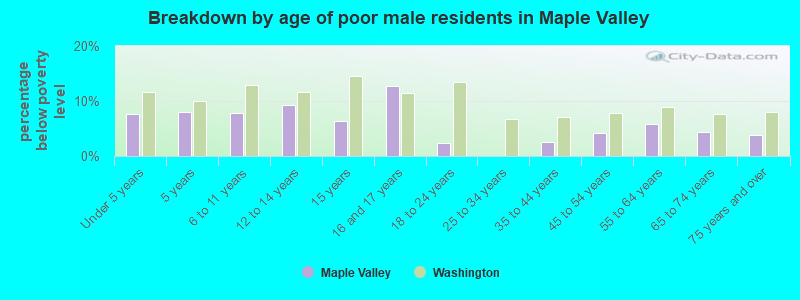 Breakdown by age of poor male residents in Maple Valley
