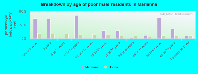 Breakdown by age of poor male residents in Marianna