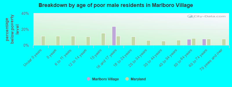Breakdown by age of poor male residents in Marlboro Village