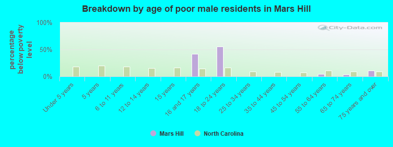 Breakdown by age of poor male residents in Mars Hill