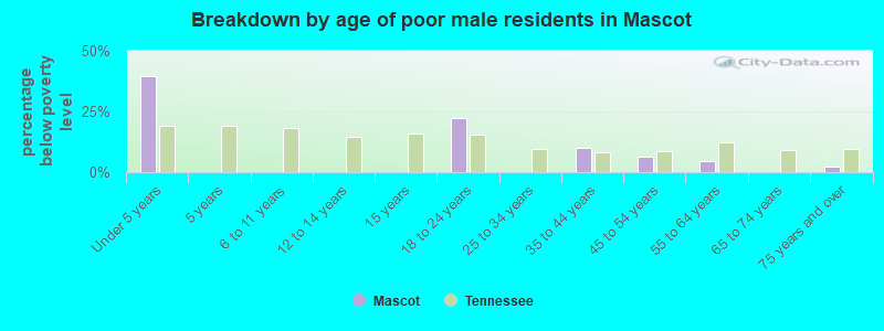 Breakdown by age of poor male residents in Mascot