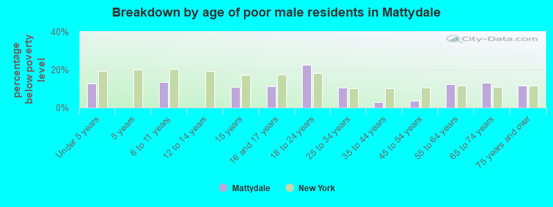 Breakdown by age of poor male residents in Mattydale