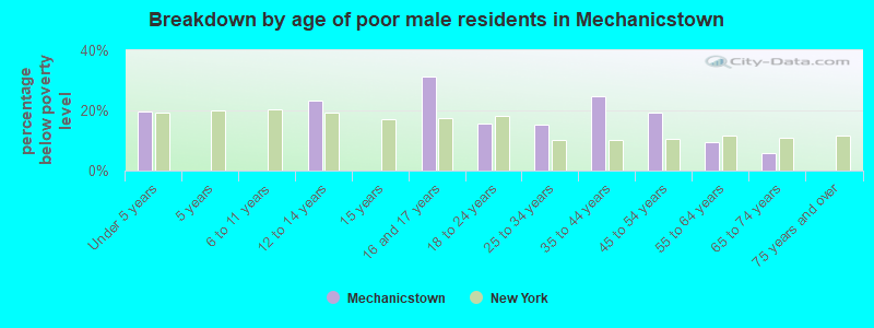 Breakdown by age of poor male residents in Mechanicstown