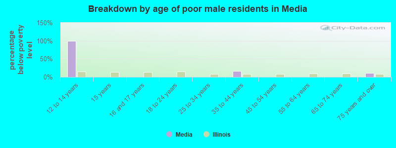 Breakdown by age of poor male residents in Media
