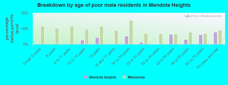 Breakdown by age of poor male residents in Mendota Heights