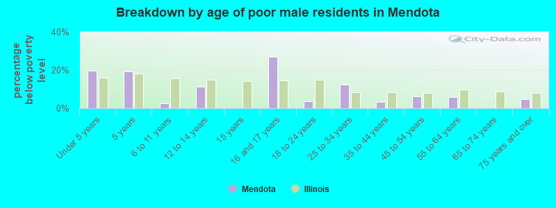 Breakdown by age of poor male residents in Mendota