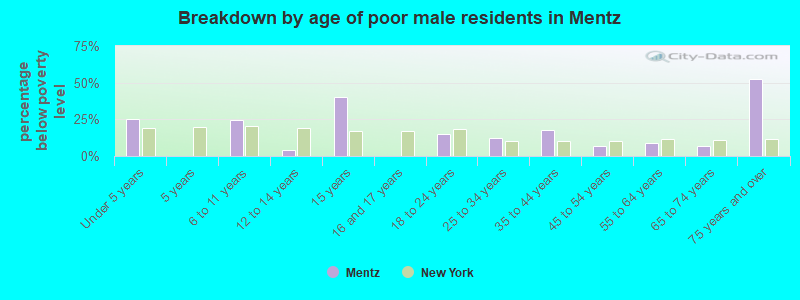 Breakdown by age of poor male residents in Mentz