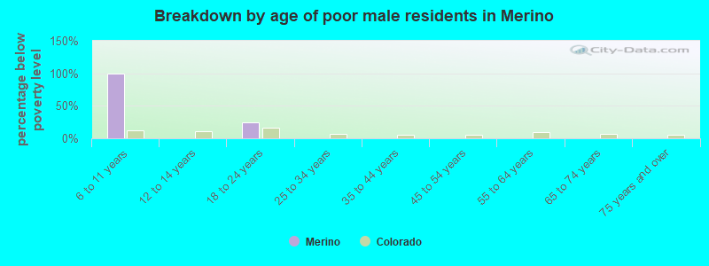 Breakdown by age of poor male residents in Merino