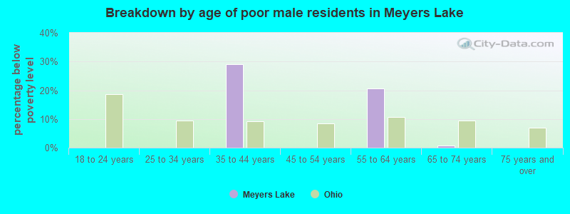 Breakdown by age of poor male residents in Meyers Lake