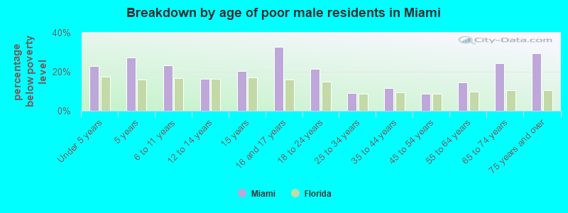 Breakdown by age of poor male residents in Miami