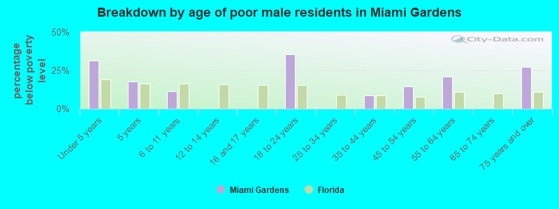 Breakdown by age of poor male residents in Miami Gardens