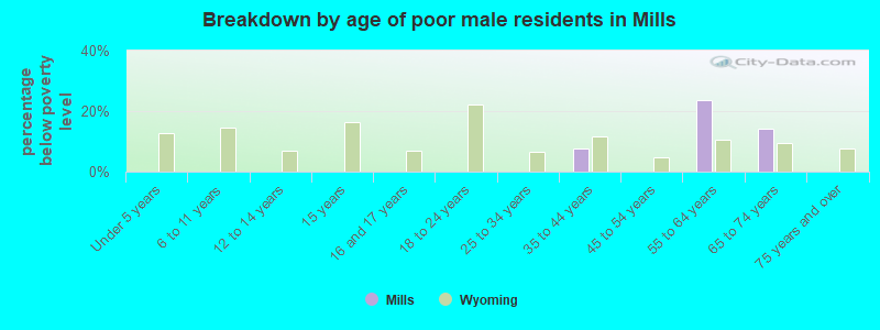 Breakdown by age of poor male residents in Mills