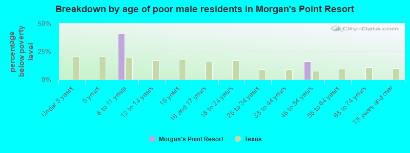 Breakdown by age of poor male residents in Morgan's Point Resort