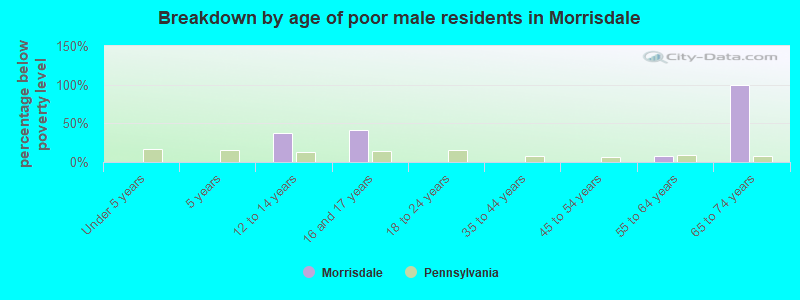 Breakdown by age of poor male residents in Morrisdale