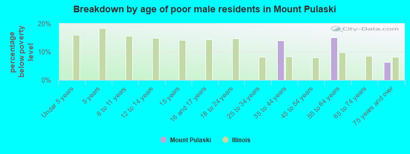 Breakdown by age of poor male residents in Mount Pulaski
