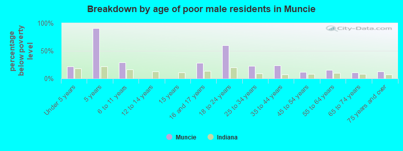 Breakdown by age of poor male residents in Muncie