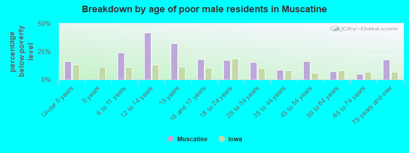 Breakdown by age of poor male residents in Muscatine