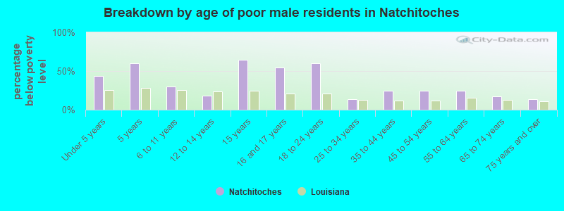 Breakdown by age of poor male residents in Natchitoches