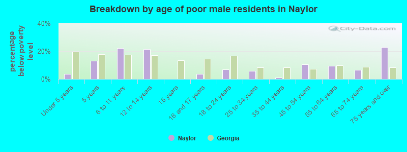 Breakdown by age of poor male residents in Naylor