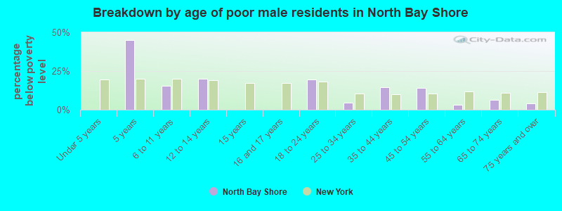 Breakdown by age of poor male residents in North Bay Shore