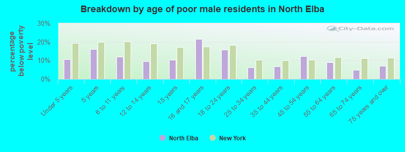 Breakdown by age of poor male residents in North Elba