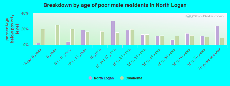 Breakdown by age of poor male residents in North Logan