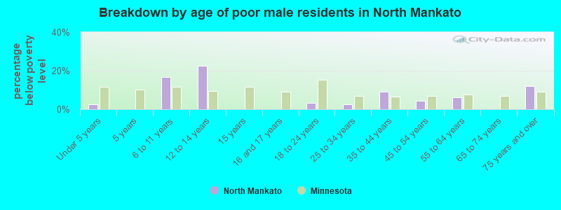 Breakdown by age of poor male residents in North Mankato