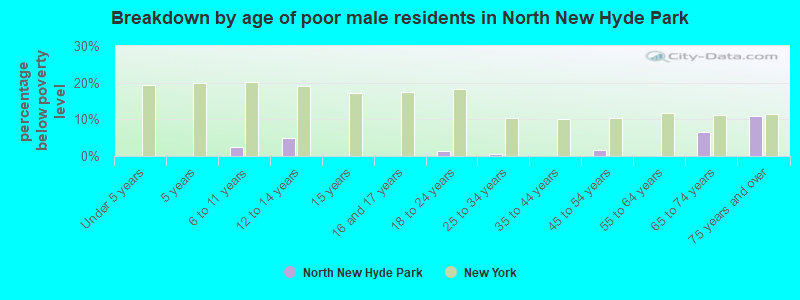 Breakdown by age of poor male residents in North New Hyde Park