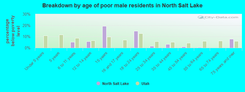 Breakdown by age of poor male residents in North Salt Lake