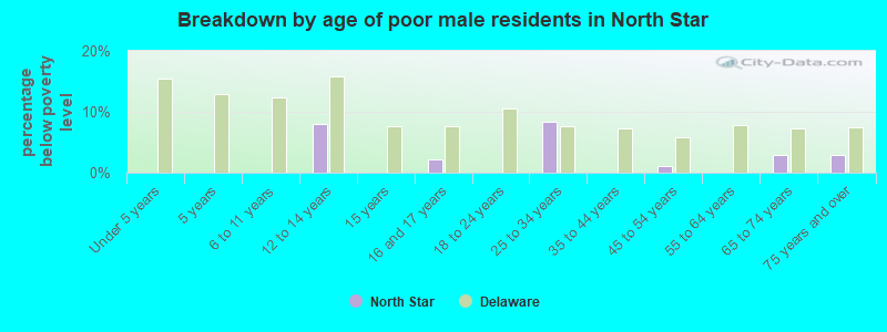 Breakdown by age of poor male residents in North Star
