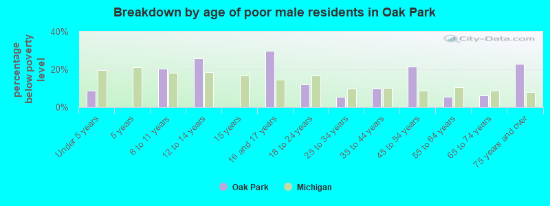 Breakdown by age of poor male residents in Oak Park