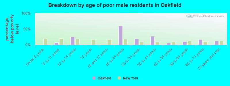 Breakdown by age of poor male residents in Oakfield