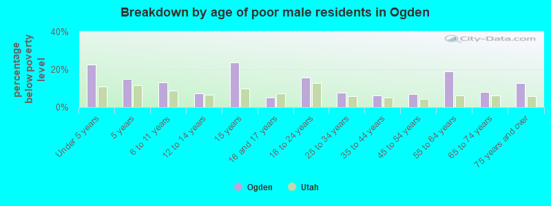Breakdown by age of poor male residents in Ogden