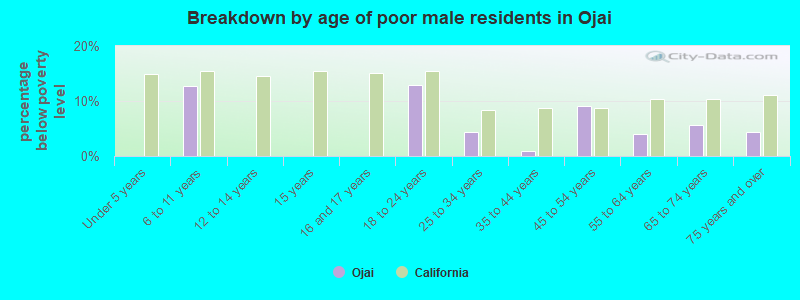 Breakdown by age of poor male residents in Ojai
