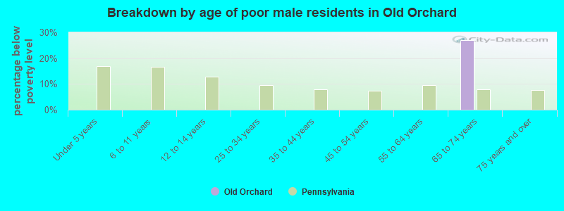 Breakdown by age of poor male residents in Old Orchard