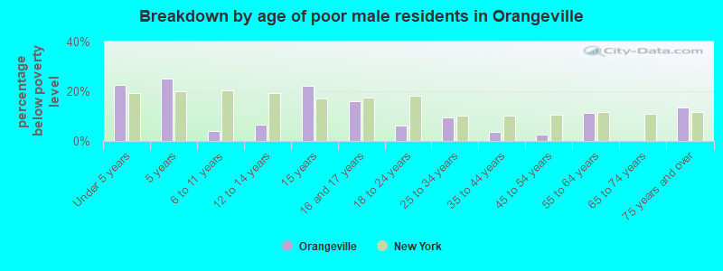 Breakdown by age of poor male residents in Orangeville