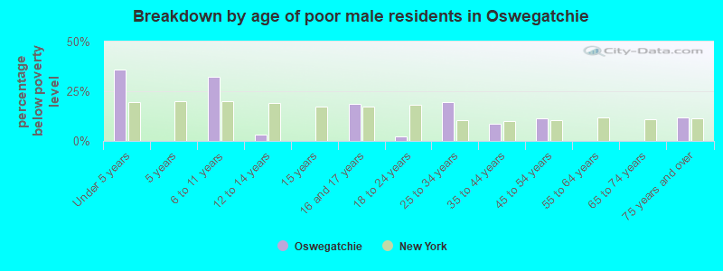 Breakdown by age of poor male residents in Oswegatchie