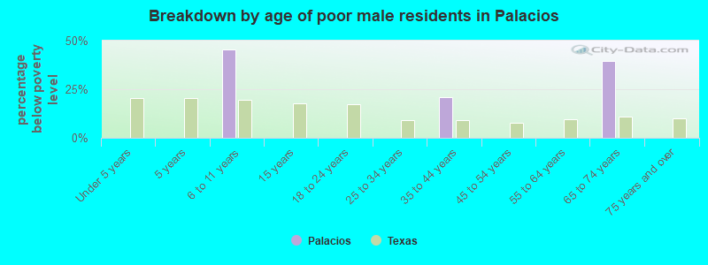 Breakdown by age of poor male residents in Palacios