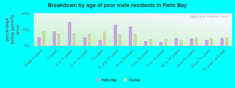 Breakdown by age of poor male residents in Palm Bay