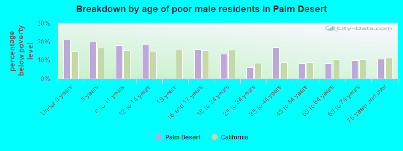 Breakdown by age of poor male residents in Palm Desert