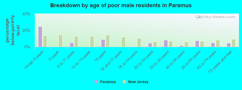 Breakdown by age of poor male residents in Paramus