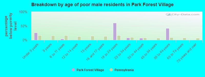 Breakdown by age of poor male residents in Park Forest Village