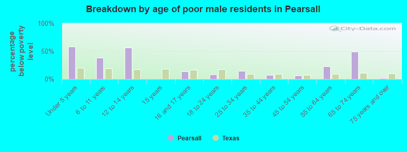 Breakdown by age of poor male residents in Pearsall