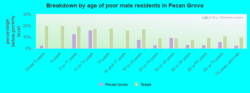 Breakdown by age of poor male residents in Pecan Grove