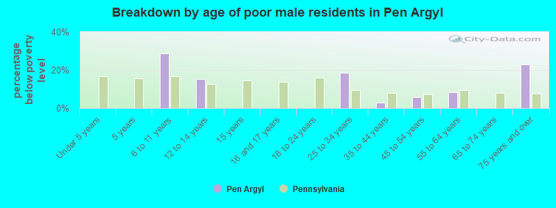 Breakdown by age of poor male residents in Pen Argyl