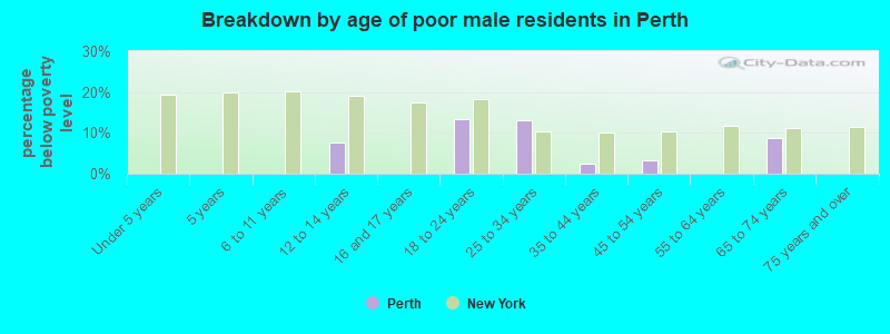 Breakdown by age of poor male residents in Perth