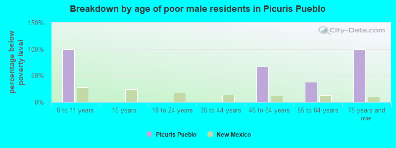 Breakdown by age of poor male residents in Picuris Pueblo