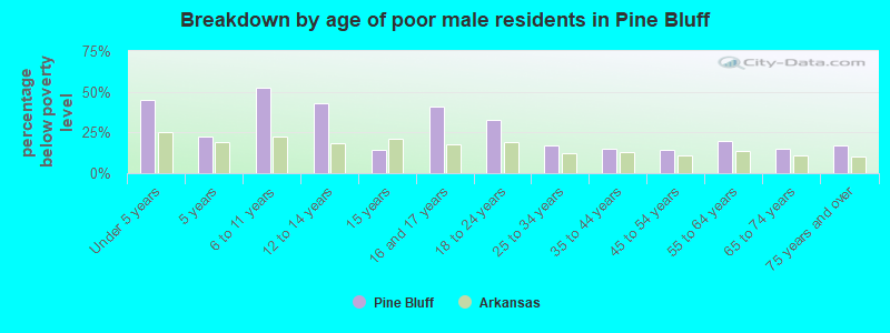 Breakdown by age of poor male residents in Pine Bluff