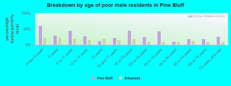 Breakdown by age of poor male residents in Pine Bluff