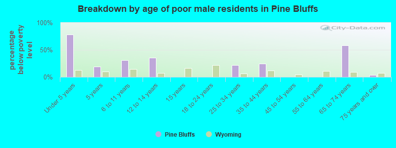 Breakdown by age of poor male residents in Pine Bluffs